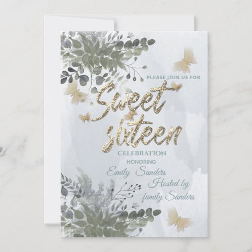 Dusty blue Chic watercolor greenery eucalyptus  Invitation