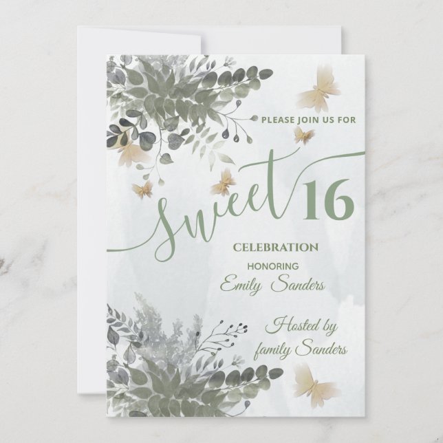 Dusty blue Chic watercolor greenery eucalyptus  Invitation (Front)