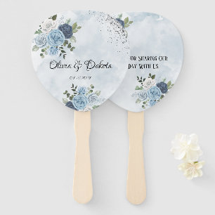 Dusty Blue Chic Watercolor Rustic Florals Wedding Hand Fan