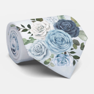 Dusty Blue Chic Watercolor Rustic Florals Wedding Neck Tie