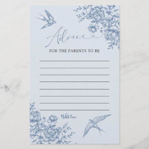 Dusty Blue Chinoiserie Advice for Parents Card