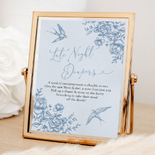 Dusty Blue Chinoiserie Baby Late Night Diaper Poster