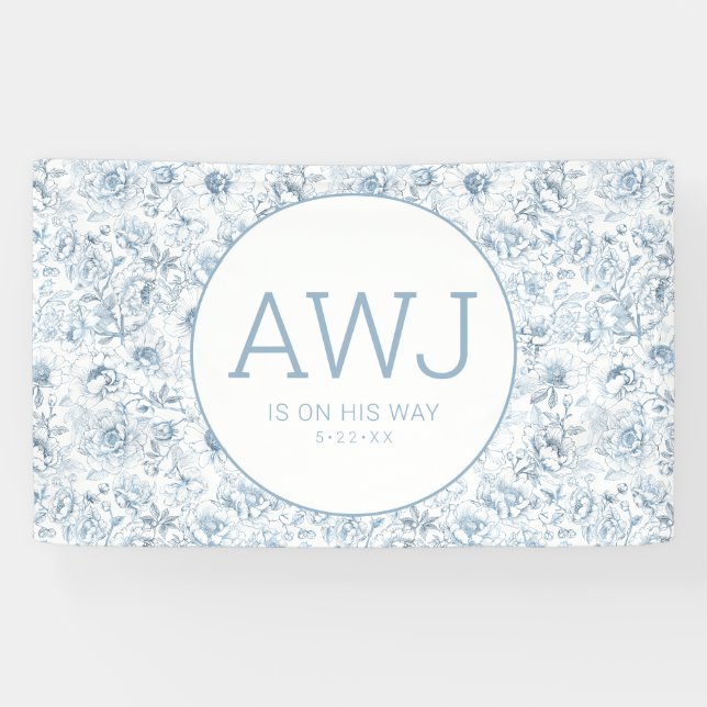 Dusty Blue Chinoiserie Baby Shower Banner (Horizontal)