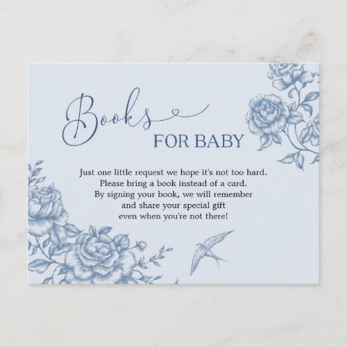 Dusty Blue Chinoiserie Baby Shower Books for Baby Invitation Postcard