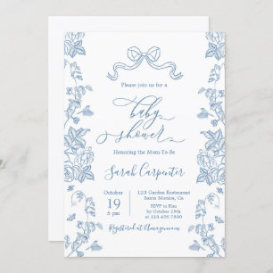 Dusty Blue Chinoiserie Baby Shower Boy Invitation