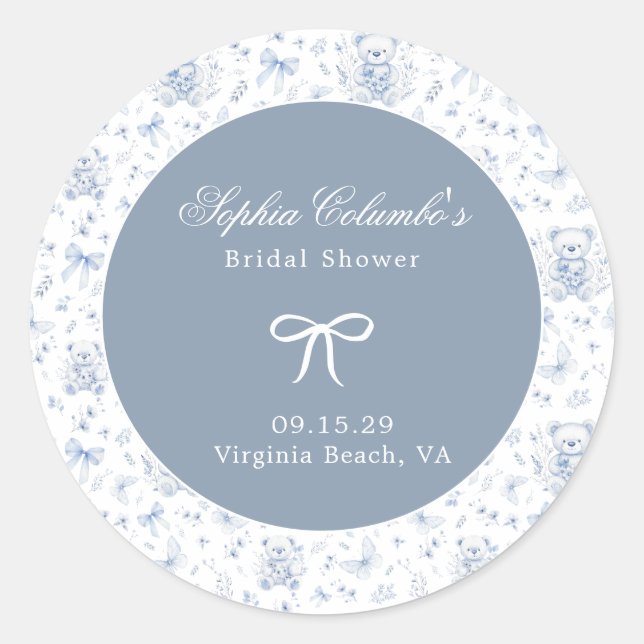 Dusty Blue Chinoiserie Baby Shower  Classic Round Sticker (Front)