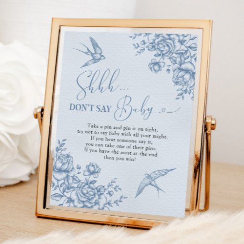 Dusty Blue Chinoiserie Baby Shower Dont Say Baby Poster