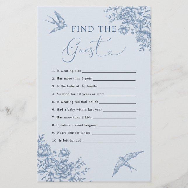 Dusty Blue Chinoiserie Baby Shower Find The Guest (Front)
