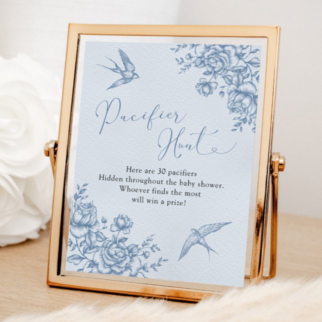 Dusty Blue Chinoiserie Baby Shower Pacifier Hunt Poster (Creator Uploaded)