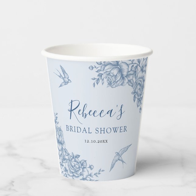 Dusty Blue Chinoiserie Baby Shower Paper Cup (Front)