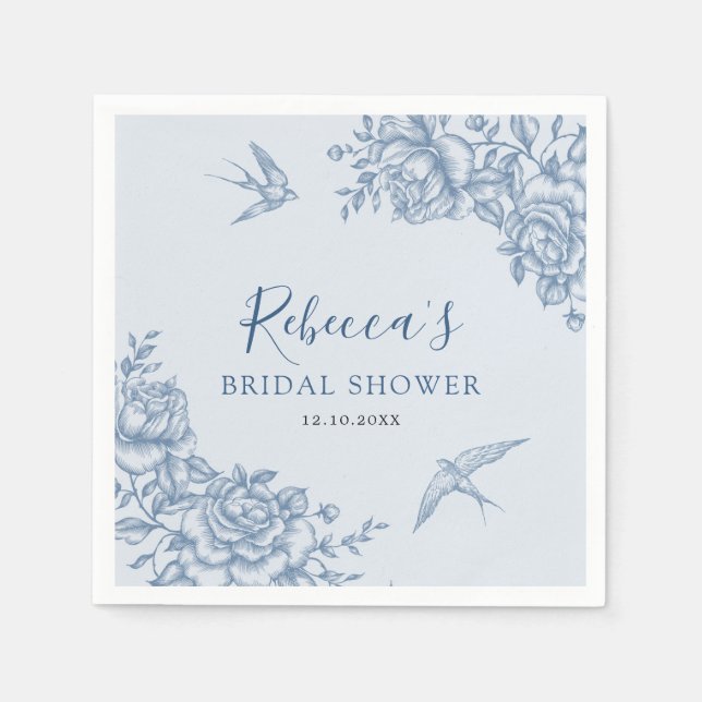 Dusty Blue Chinoiserie Baby Shower Paper Napkin (Front)