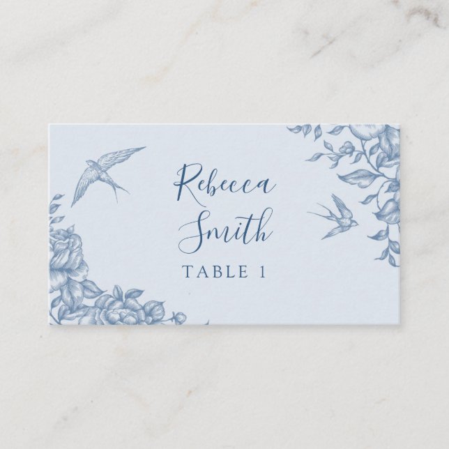Dusty Blue Chinoiserie Baby Shower Place Card (Front)