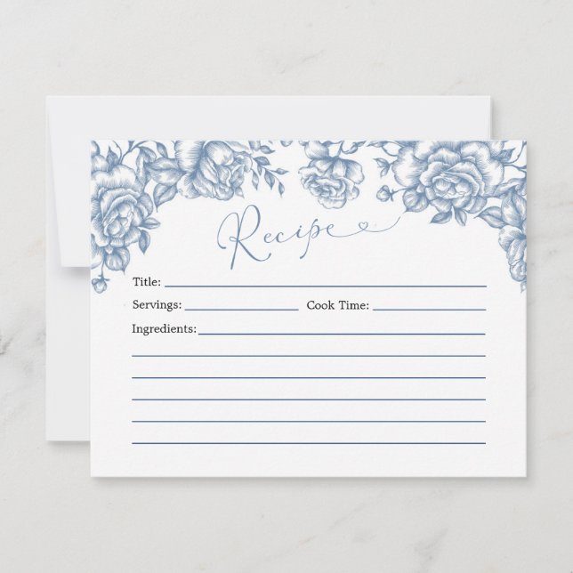 Dusty Blue Chinoiserie Baby Shower Recipe Card (Front)