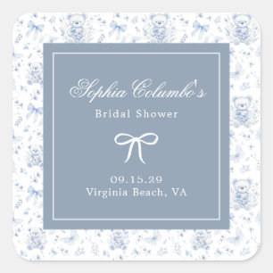 Dusty Blue Chinoiserie Baby Shower Square Sticker