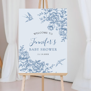 Dusty Blue Chinoiserie Baby Shower Welcome Sign