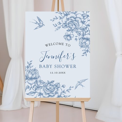 Dusty Blue Chinoiserie Baby Shower Welcome Sign
