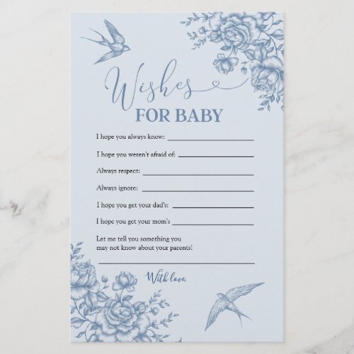 Dusty Blue Chinoiserie Baby Shower Wishes for Baby