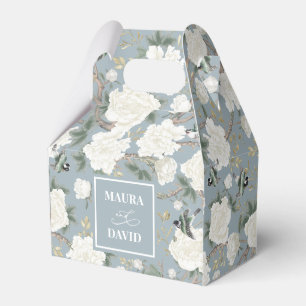 Dusty Blue Chinoiserie Birds Flowers Wedding Favor Boxes