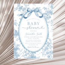 Dusty Blue Chinoiserie Bow Toile Girl Baby Shower Invitation