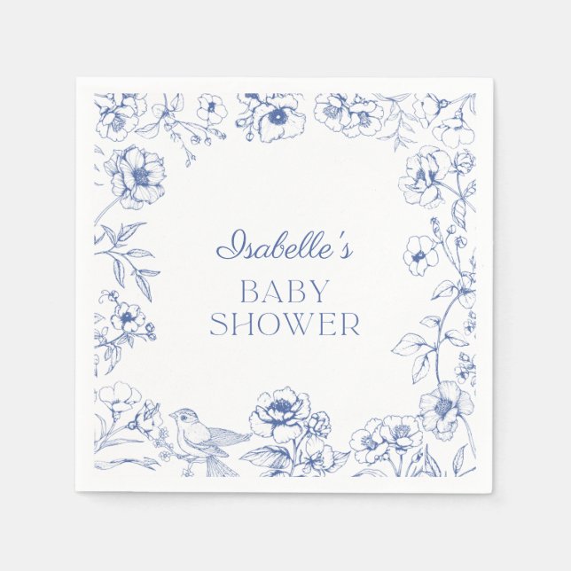 Dusty Blue Chinoiserie Boy Baby Shower Napkins (Front)
