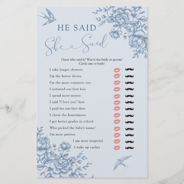 Dusty Blue Chinoiserie Bridal He Said She Said (Front)