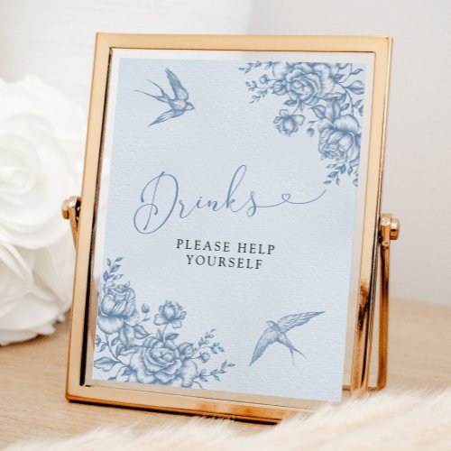 Dusty Blue Chinoiserie Bridal Shower Drinks Sign