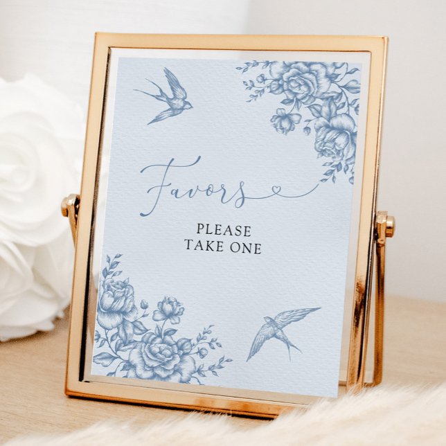Dusty Blue Chinoiserie Bridal Shower Favors Sign (Creator Uploaded)