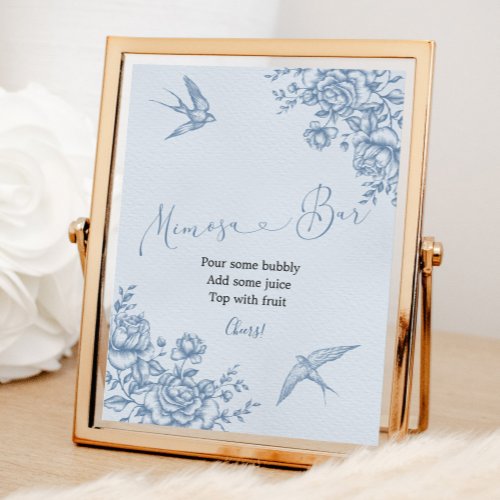 Dusty Blue Chinoiserie Bridal Shower Mimosa Bar Poster