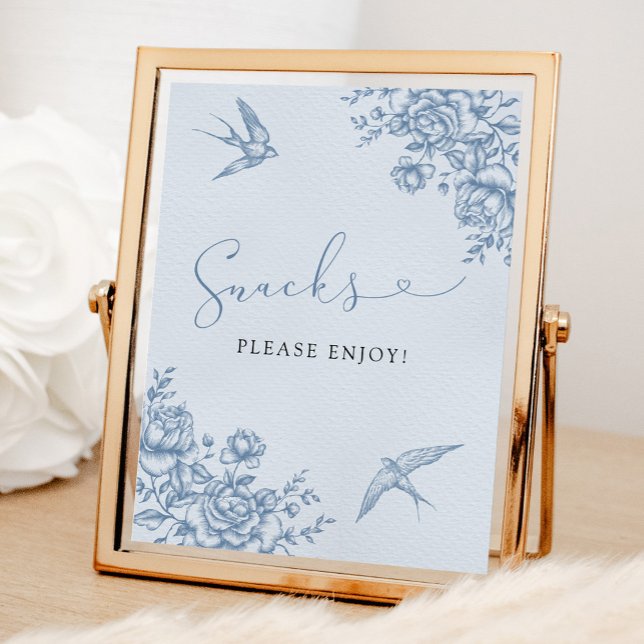 Dusty Blue Chinoiserie Bridal Shower Snacks Sign (Creator Uploaded)
