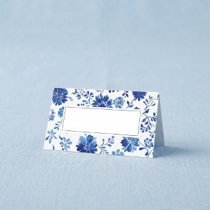 Dusty Blue Chinoiserie Flora name Place Card