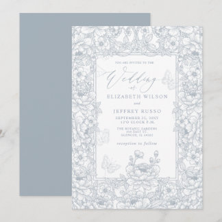 Dusty Blue Chinoiserie Floral Botanical Wedding Invitation