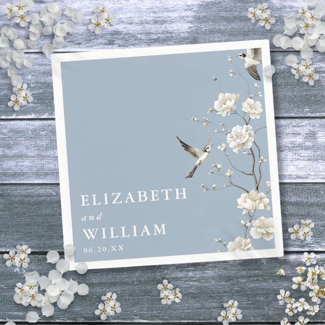 Dusty Blue Chinoiserie Floral Garden Wedding Napkins (Dusty Blue Chinoiserie Floral Garden Wedding Napkins)
