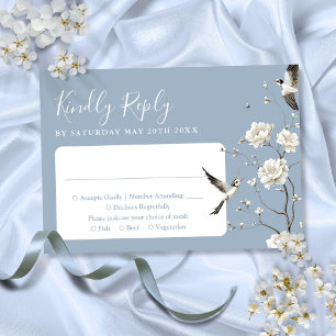 Dusty Blue Chinoiserie Floral Garden Wedding RSVP Card