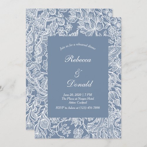 Dusty Blue Chinoiserie Floral Rehearsal Dinner  Invitation