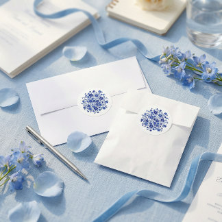Dusty Blue Chinoiserie Floral Round Envelope Seal