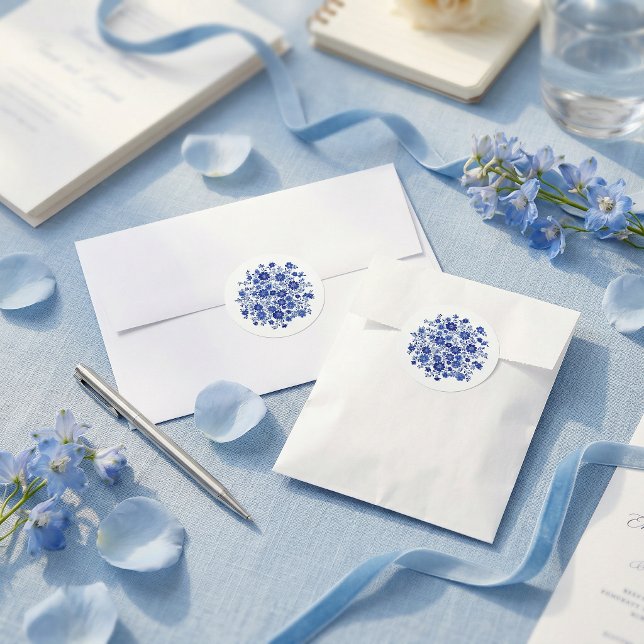 Dusty Blue Chinoiserie Floral Round Envelope Seal (Dusty Blue Chinoiserie Floral Round Envelope Seal)