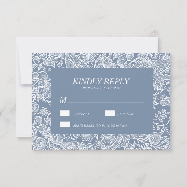 Dusty Blue Chinoiserie Floral  RSVP cards (Front)