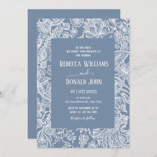 Dusty Blue Chinoiserie Floral wedding  Invitation