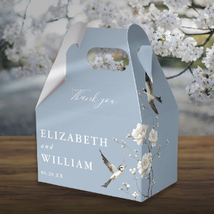 Dusty Blue Chinoiserie Floral Wedding Thank You Favor Boxes