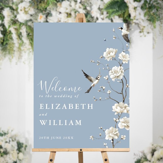 Dusty Blue Chinoiserie Floral Wedding Welcome Sign (Dusty Blue Chinoiserie Floral Wedding Welcome Sign)