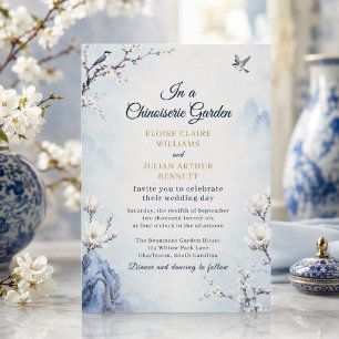 Dusty Blue Chinoiserie Garden Wedding Invitation