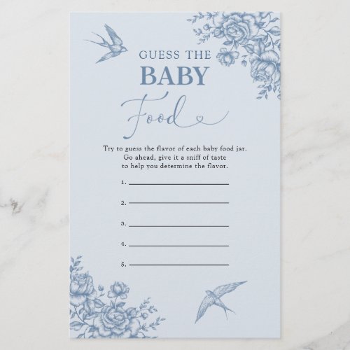 Dusty Blue Chinoiserie Guess Baby Food Game