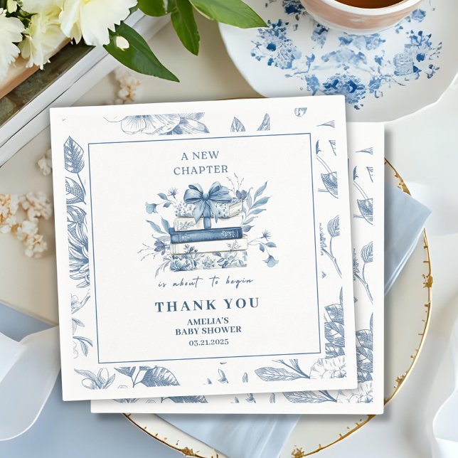 Dusty Blue Chinoiserie New chapter Baby Shower Napkins (Creator Uploaded)