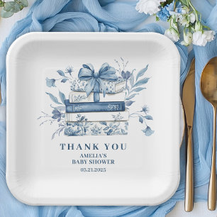 Dusty Blue Chinoiserie New chapter Baby Shower Paper Plates