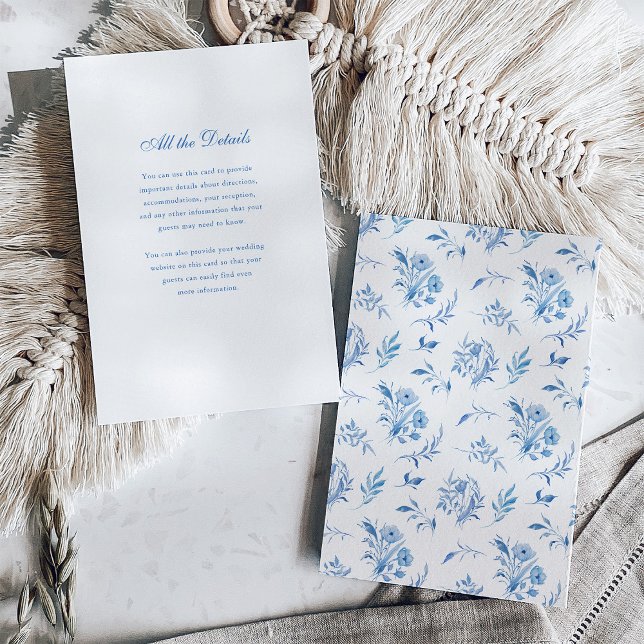 Dusty Blue Chinoiserie Pattern | Wedding Details Enclosure Card (Creator Uploaded)