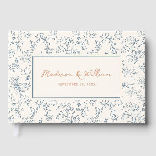 Dusty Blue Chinoiserie Pattern Wedding Foil Guest Book