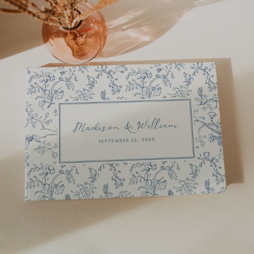 Dusty Blue Chinoiserie Pattern Wedding Guest Book
