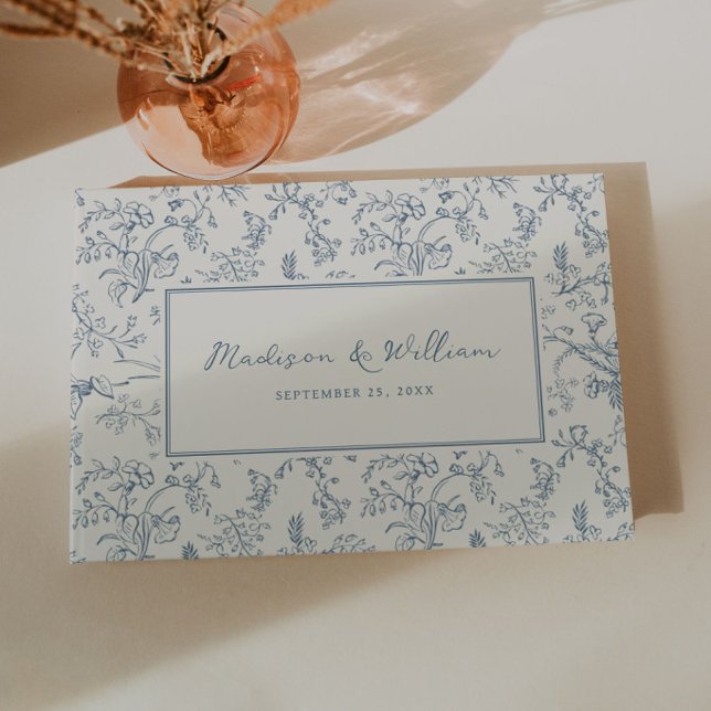 Dusty Blue Chinoiserie Pattern Wedding Guest Book (Creator Uploaded)