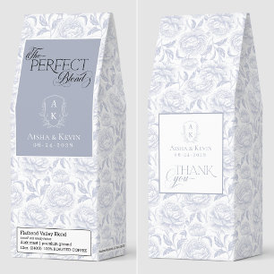 Dusty Blue Chinoiserie Peonies Monogram Wedding Roasted Coffee