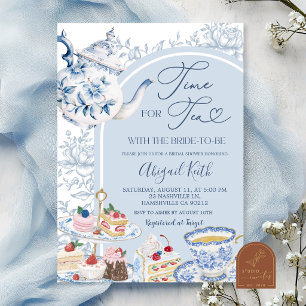Dusty Blue Chinoiserie Tea Party Bridal Shower  Invitation
